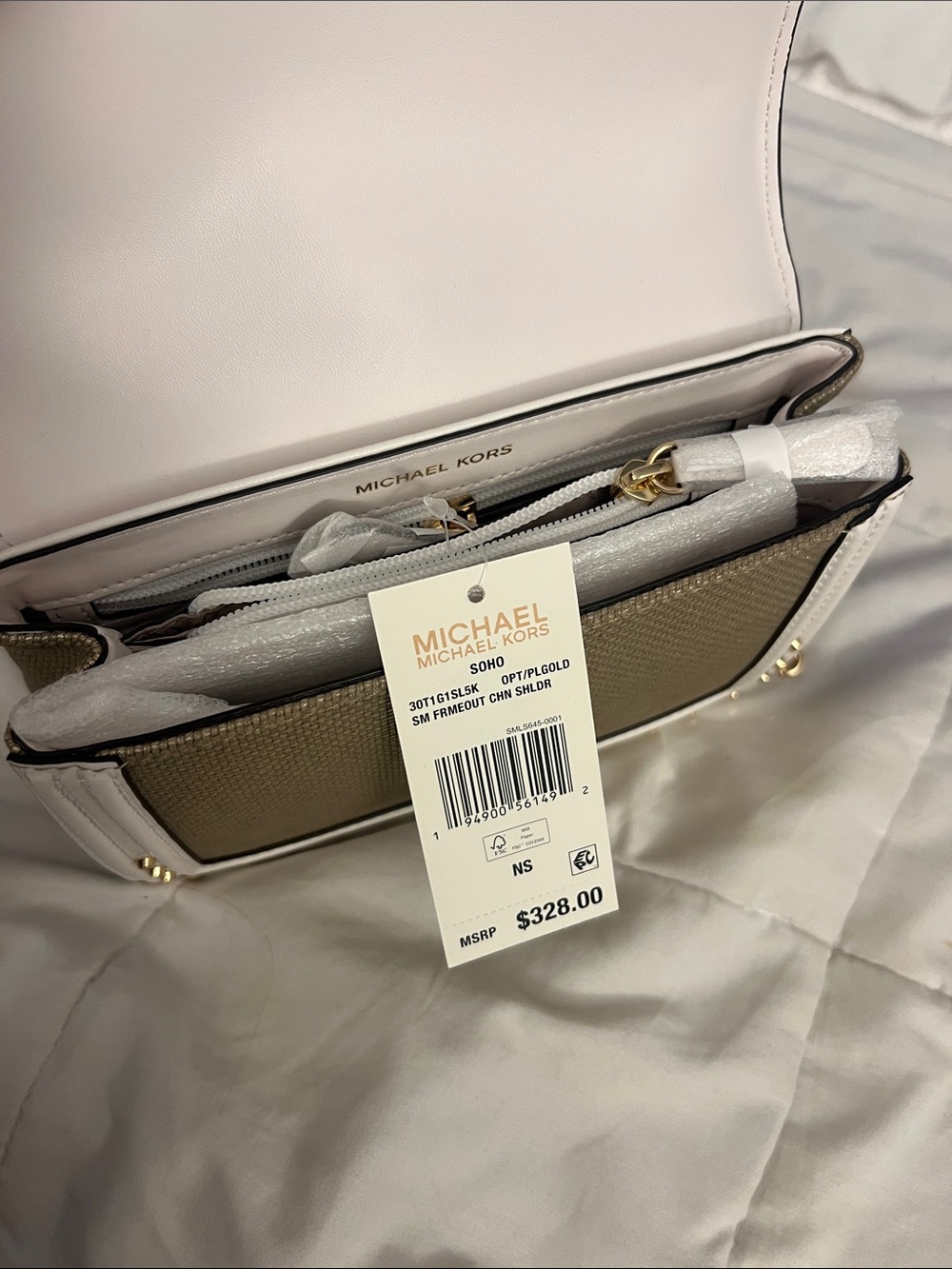 Michael Kors Gold and White Studded Crossbody Bag - Picture 2 of 3